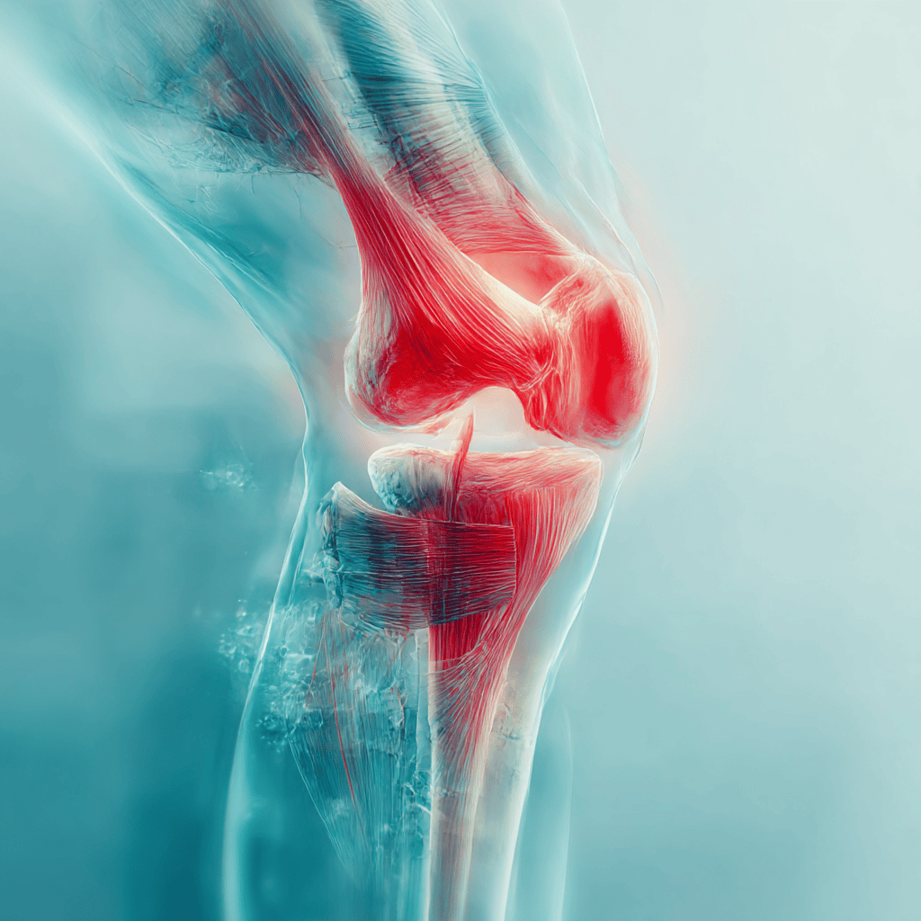 Anatomia del ginocchio con evidenziazione del dolore e infiammazione articolare