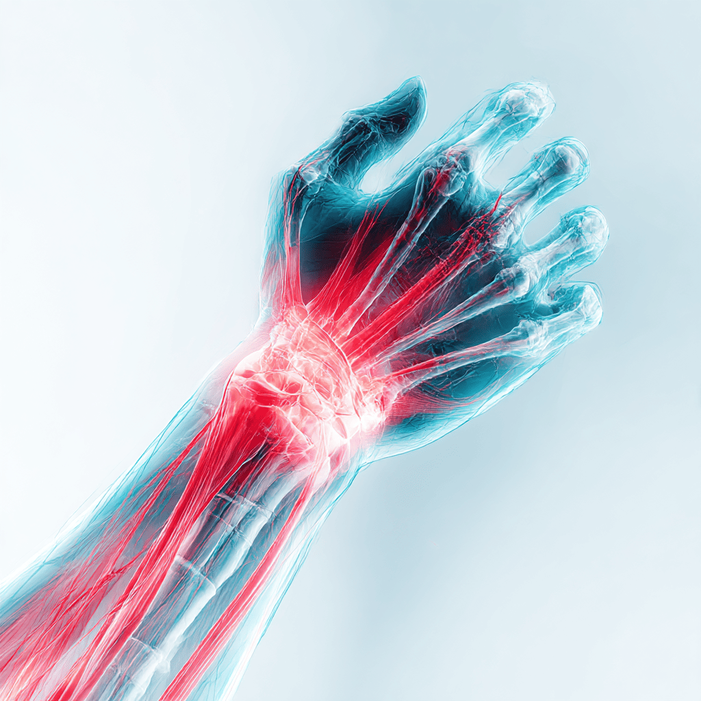 Anatomia del polso e della mano con evidenziazione del dolore muscolare e articolare